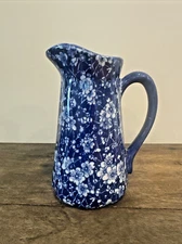 Calico Creamer Vase Pitcher 6" Tall Cobalt Blue Floral Pattern Ceramic Vintage