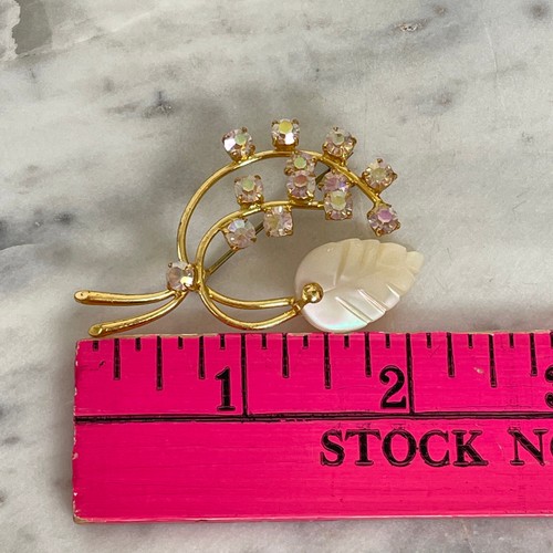 Vintage 50er 60er STRASS MUSCHEL goldfarben Brosche funkelnd Western Germany Gold MOP - Bild 12 von 15