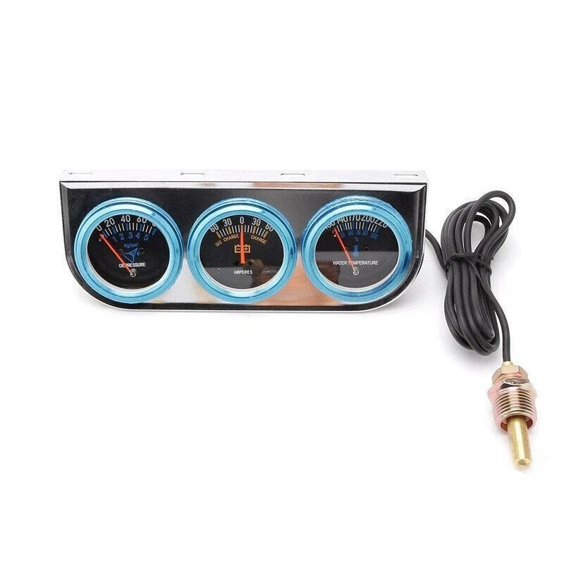 53mm Car Triple Gauge Set Kit AMP Meter Water Temp Oil Pressure 3in1 0 to 80 Psi - Image 2 of 4