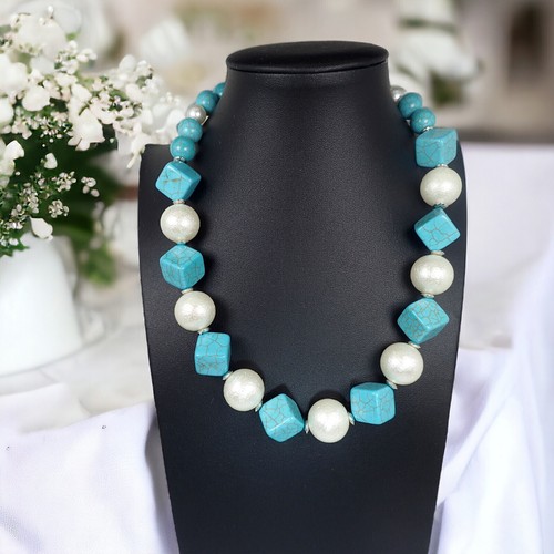 Handgefertigt Damen Halskette Handmade Bunte Türkis Farbenfroh Eleganter Schmuck - Bild 3 von 9