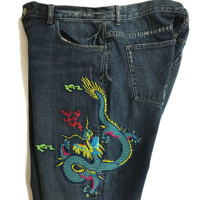 Ralph LAUREN Jeans Co. Womens Denim Embroidered Dragon Blue Jeans Size 12 EUC | eBay
