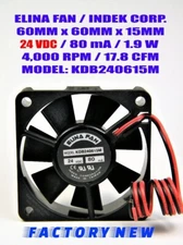 ELINA MEDIUM-FAN, 24VDC, 17.8 CFM, QUIET @ 31dB, 60MM X 60MM X 15MM, NEW ITEM
