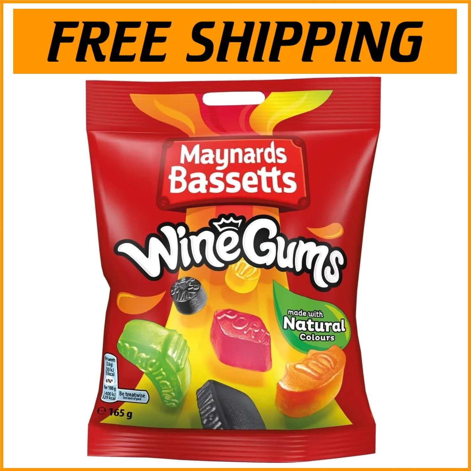 Sweet and Chewy Wine Gums - 165g Each, 12 Pack of Natural Fruit Gummies