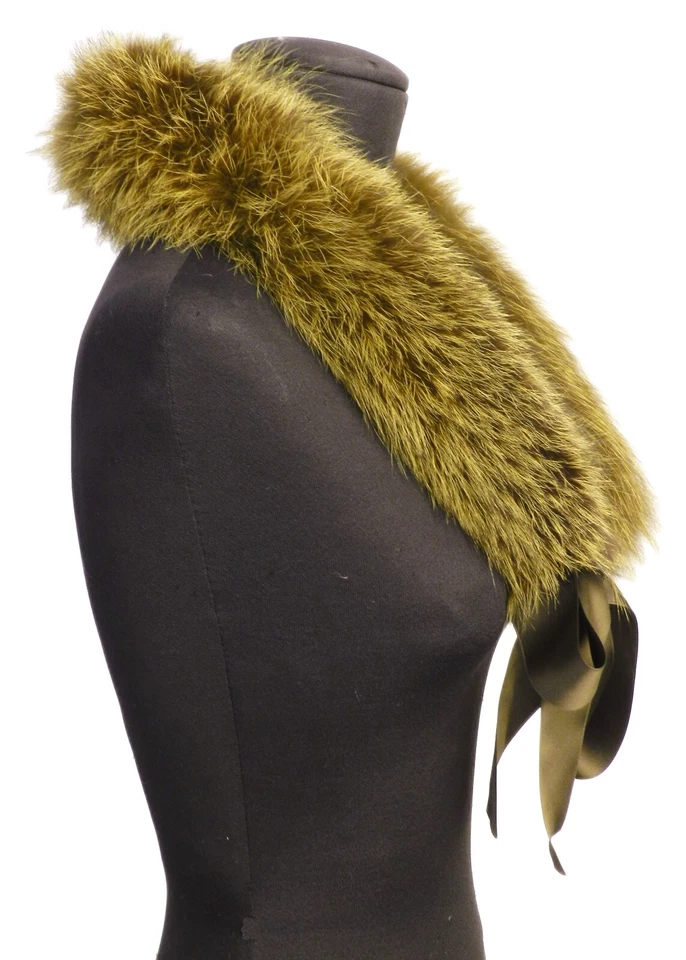 Collo Vera Pelliccia Mourmasky Sciarpa Stola Tubolare Raccoon con Nastro Raso Foto 2 de 4