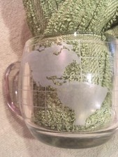 Vintage Nestle World Globe Etched 1970s 6 Ounce Coffee Tea Mugs Cups Set of 4