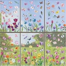 132 Pcs Flowers Butterfly Window Clings Anti Collision Glass Window Stickers