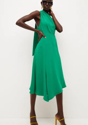 Brandneu mit Etikett Karen Millen weiches maßgeschneidertes ärmelloses Midikleid grün Gr. 10 UVP 179 £ - Bild 2 von 4