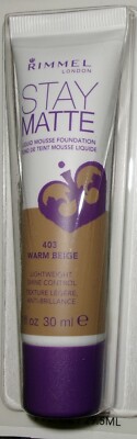 Rimmel London Stay Matte Liquid Mousse Foundation-403 Warm Beige 1 fl. oz. NEW