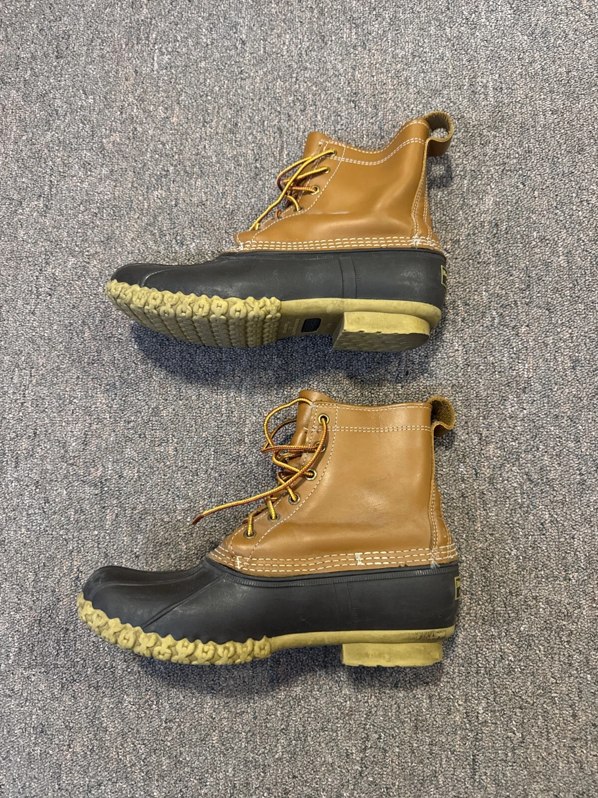 [9] L.L. Bean Duck Rain Boots Mens GM Brown Leather Lace Up Waterproof Shoes