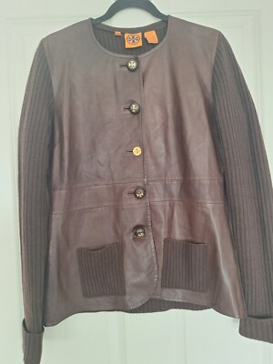 Tory Burch Brown Leather Cachemere Jacket Fitted Desing Size L
