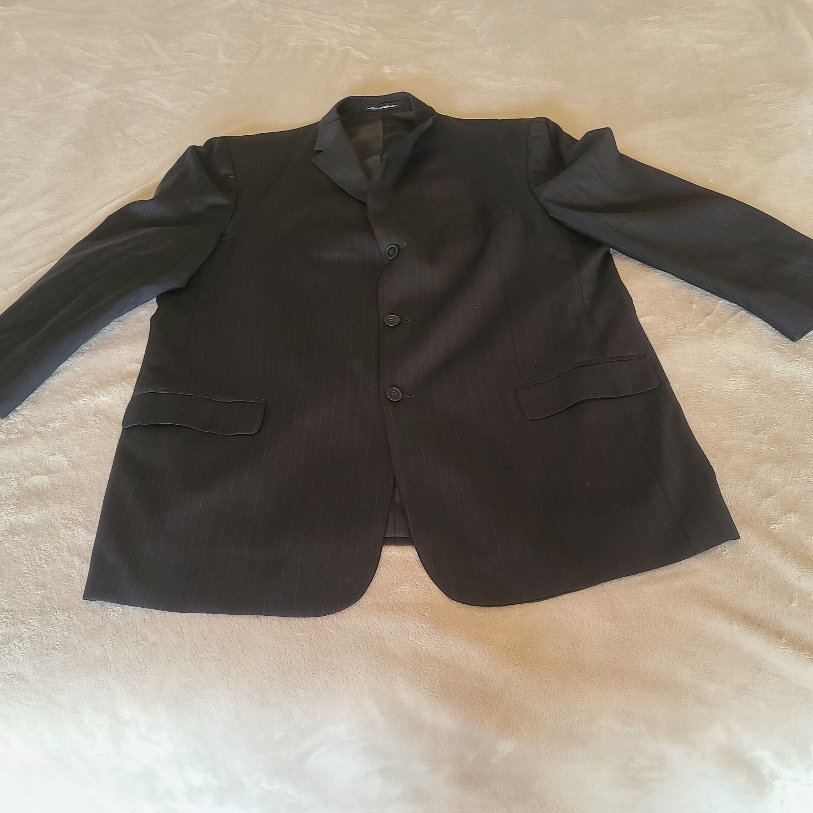 Perry Ellis Portfolio Mens 46R Black Blue Pinstripe Suit Jac