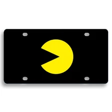 Pac-Man Face Logo Black Acrylic License Plate - Frame Retro Gaming Car