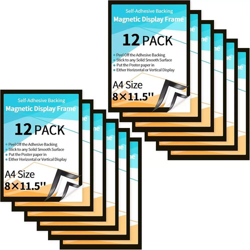Magnetic Sign Holder Frames - 12 Pack, Double-Sided, Self-Adhesive, A4 Size - Picture 13 of 13