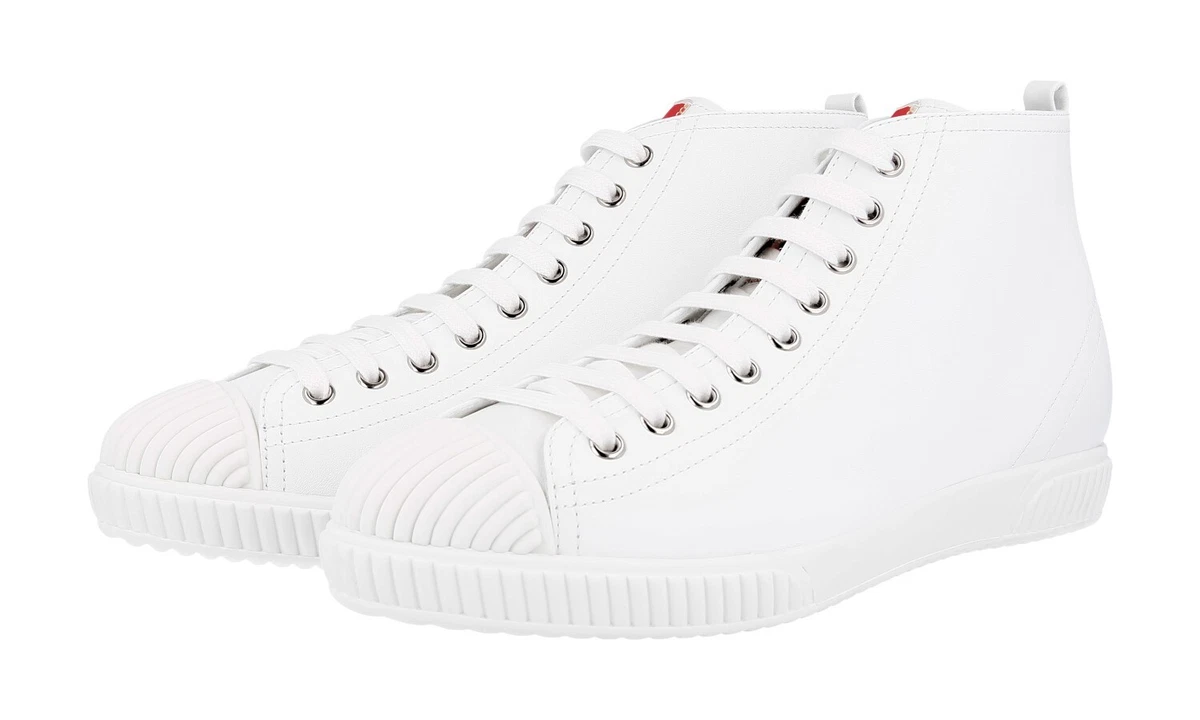 PRADA Leder Linea Rossa High-Top Sneaker - 3T5877 - Weiss - NEU - 40 UK 7