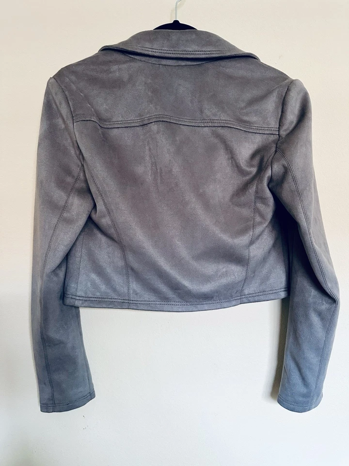 EXPRESS Gray Cropped Moto Jacket Size Small - Image 2 of 4