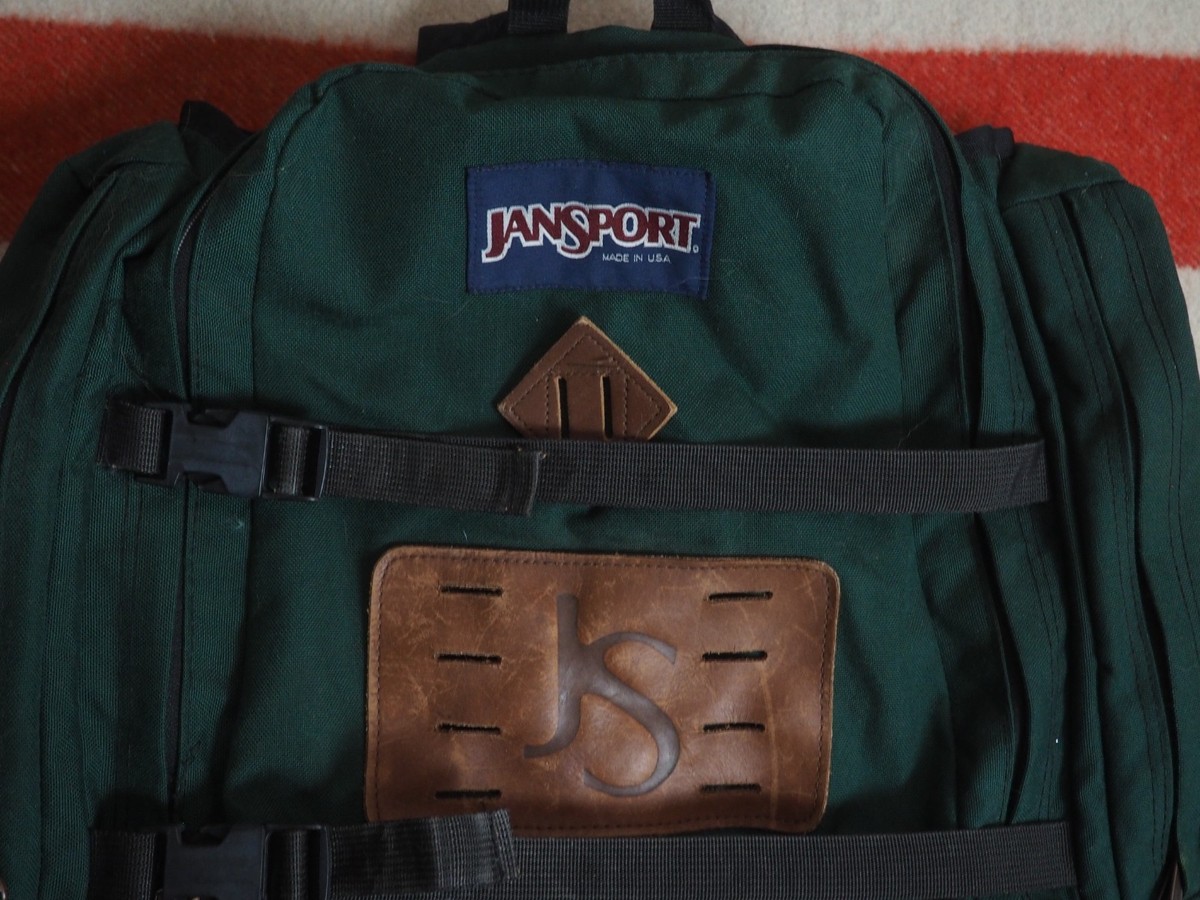 VTG 80s 90s Jansport USA Forest Green Nylon Leather Daypack Hiking