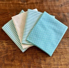 4 Fat Quarters Bundle Riley Blake Basics Aqua Pack Stripes Dots Quilt Cotton