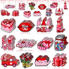 36 Pcs Valentine  s Day Wooden Hanging Ornaments Valentines Tree Decorations Pink
