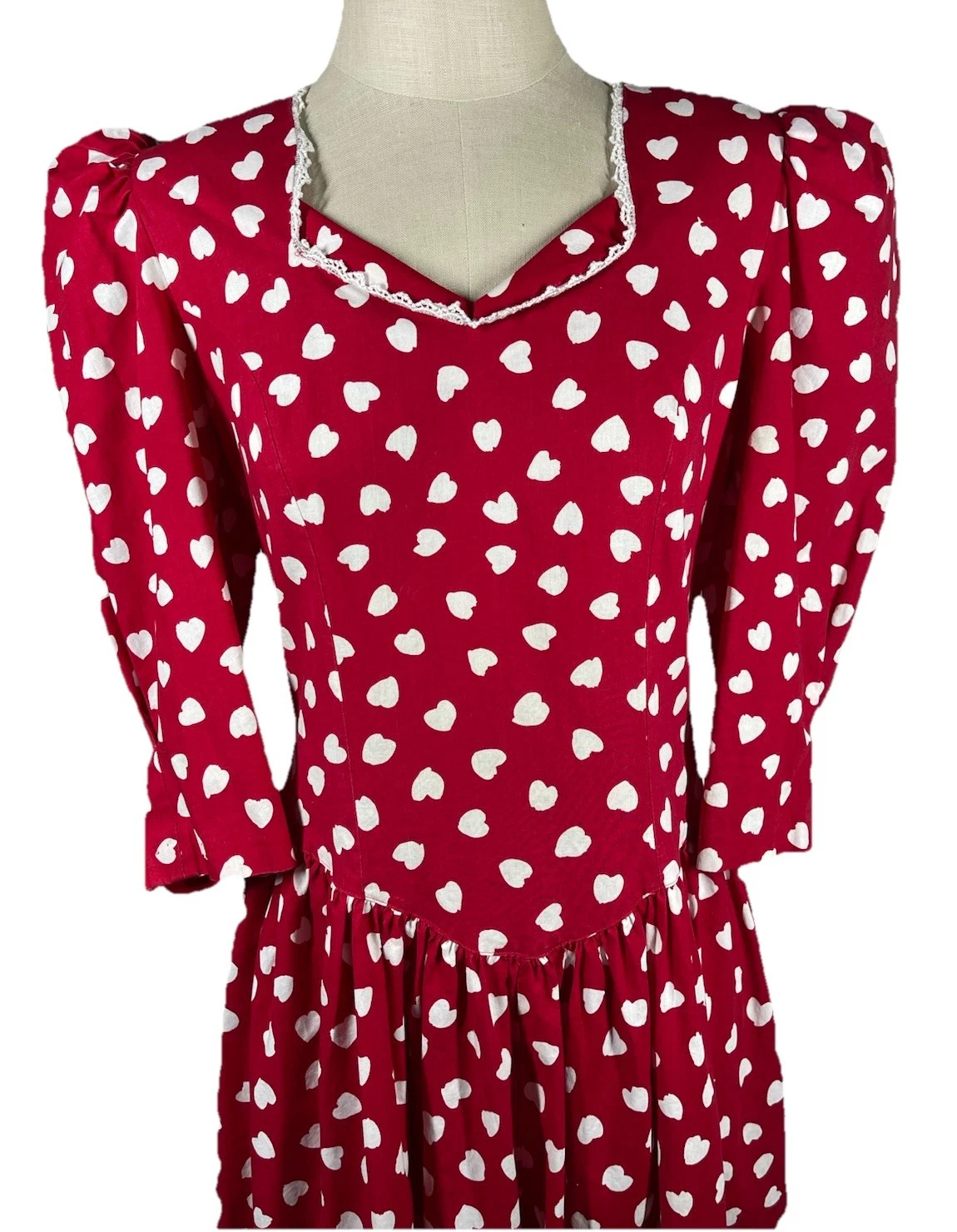 VALENTINO Abito da festa vintage anni 80 rosso cuore cottage core taglia 8 retrò prateria Sweetheart