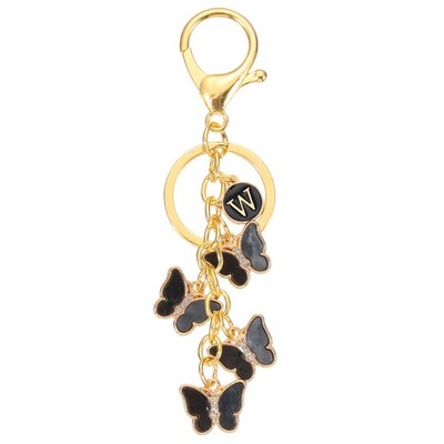 Butterfly Initial Letter Key, Alphabet Charm W Black Metal for Bag