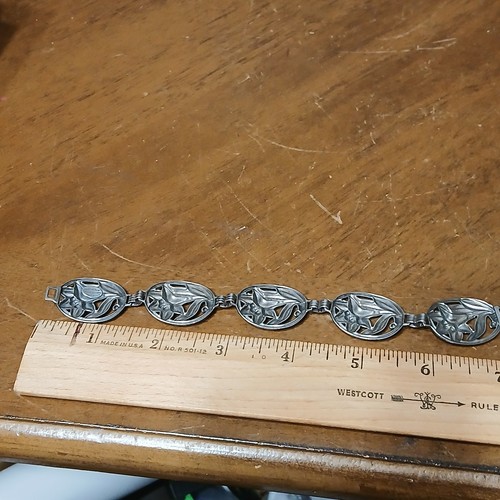 Vintage Danecraft Sterling Silver Calla Lily Panel Link 7 " Bracelet - Picture 4 of 7