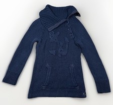 VTG Ralph Lauren Rare Hand Knit Sweater Navy Blue Woven Anchor Size S Nautical