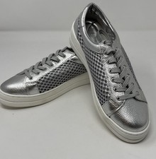 STEVEN STEVE MADDEN Metallic Silver Comfort Platform Sneaker Shoes Womens 8.5