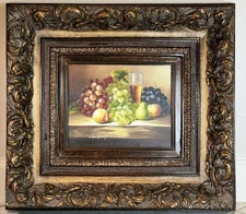 Framed Original Oil Painting Fruits Still Life 21"x19" Signed Van Hunt Art