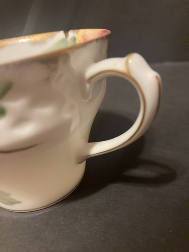 Lefton China Flat Tea Cup 8 oz Handpainted Peaches Gold Trim Gold Brushed Edge - Picture 6 of 8