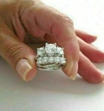 Art Deco Style 3Ct Created Diamonds Round Cut Wedding Ring 14k White Gold Finish