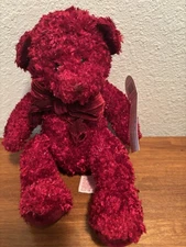 Russ Berrie Plush Red Wine Colored Rosetta Teddy Bear. New 10” Handcrafted .
