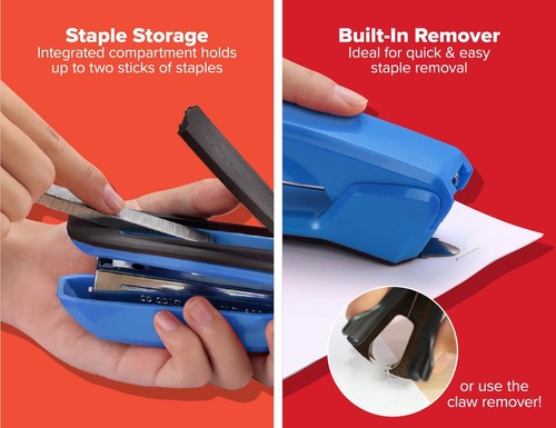 Bostitch Office Ascend 3 in 1 Stapler Value Pack, 20 1,250 Staples, Blue - Picture 3 of 6
