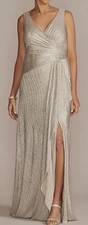 Oleg Cassini Dress Mother of the bride   Bridesmaid PROM  Silver Metallic