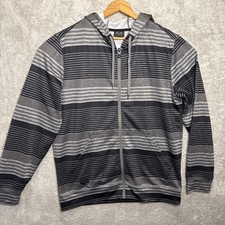 Oakley Men  s Large Gray Black Striped Full Zip Hoodie Sweatshirt Lightweight