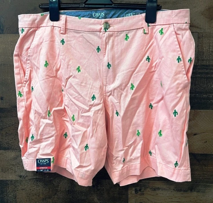 Chaps Preppy Shorts Cactus Allover Print Southwest Preppy 38" x 9" NEW NWT PINK
