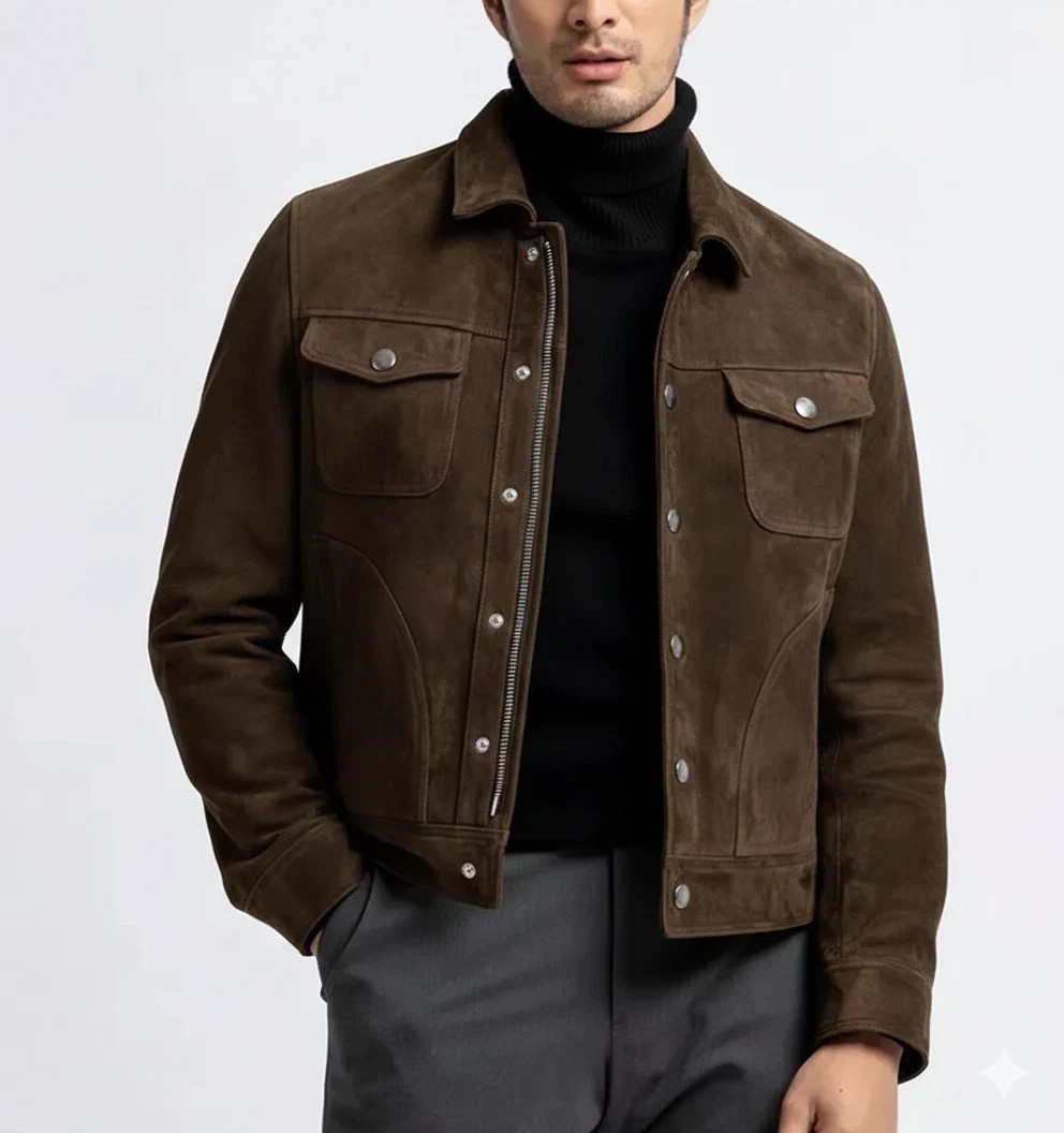 Men Brown Real Leather Jacket Pure Suede Size XS S M L XL XXL 3XL Custom Made