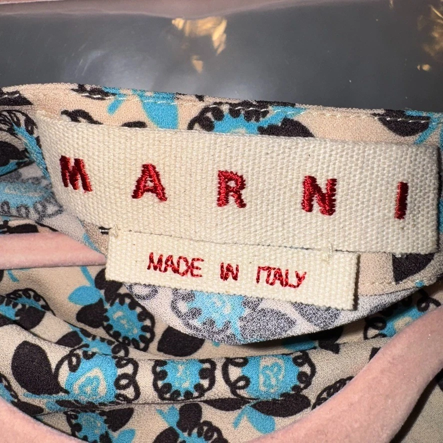 M A R N I  Italy Marni size EU 44 US Medium Cream Blue Brown Floral Midi Skirt - Image 3 of 4