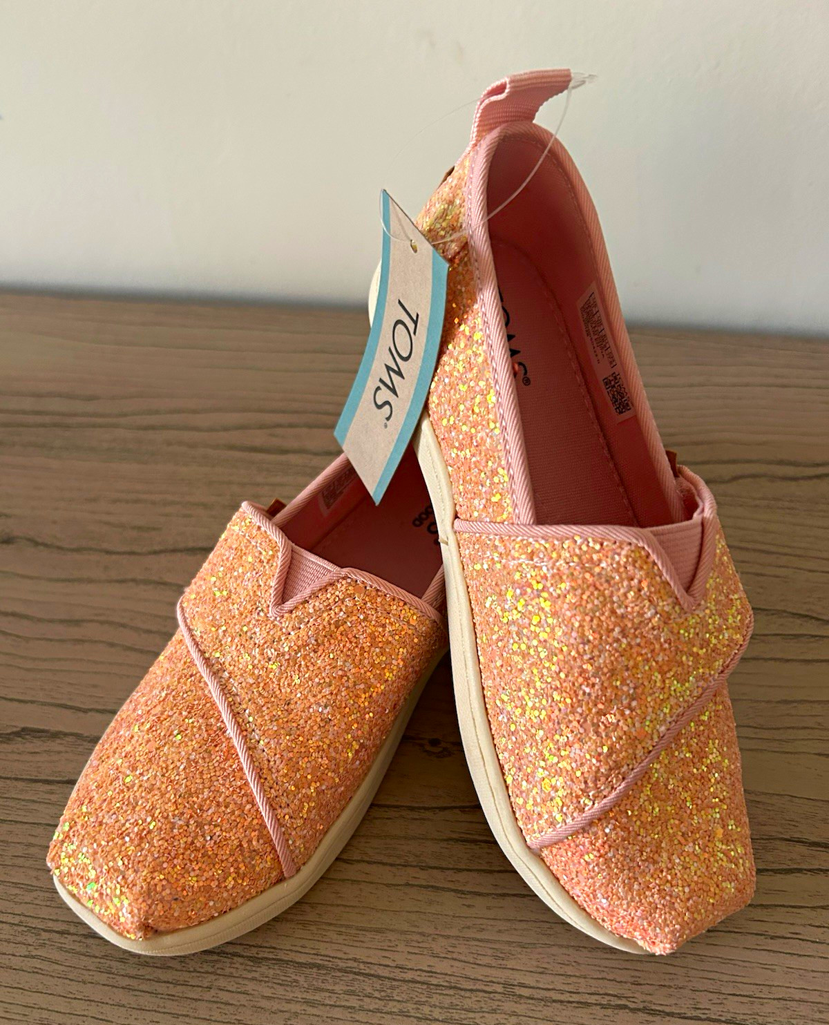 TOMS Girls Alpargata Pink Glitter Slip-On Kids Sneaker Round Toe Low Top US 11