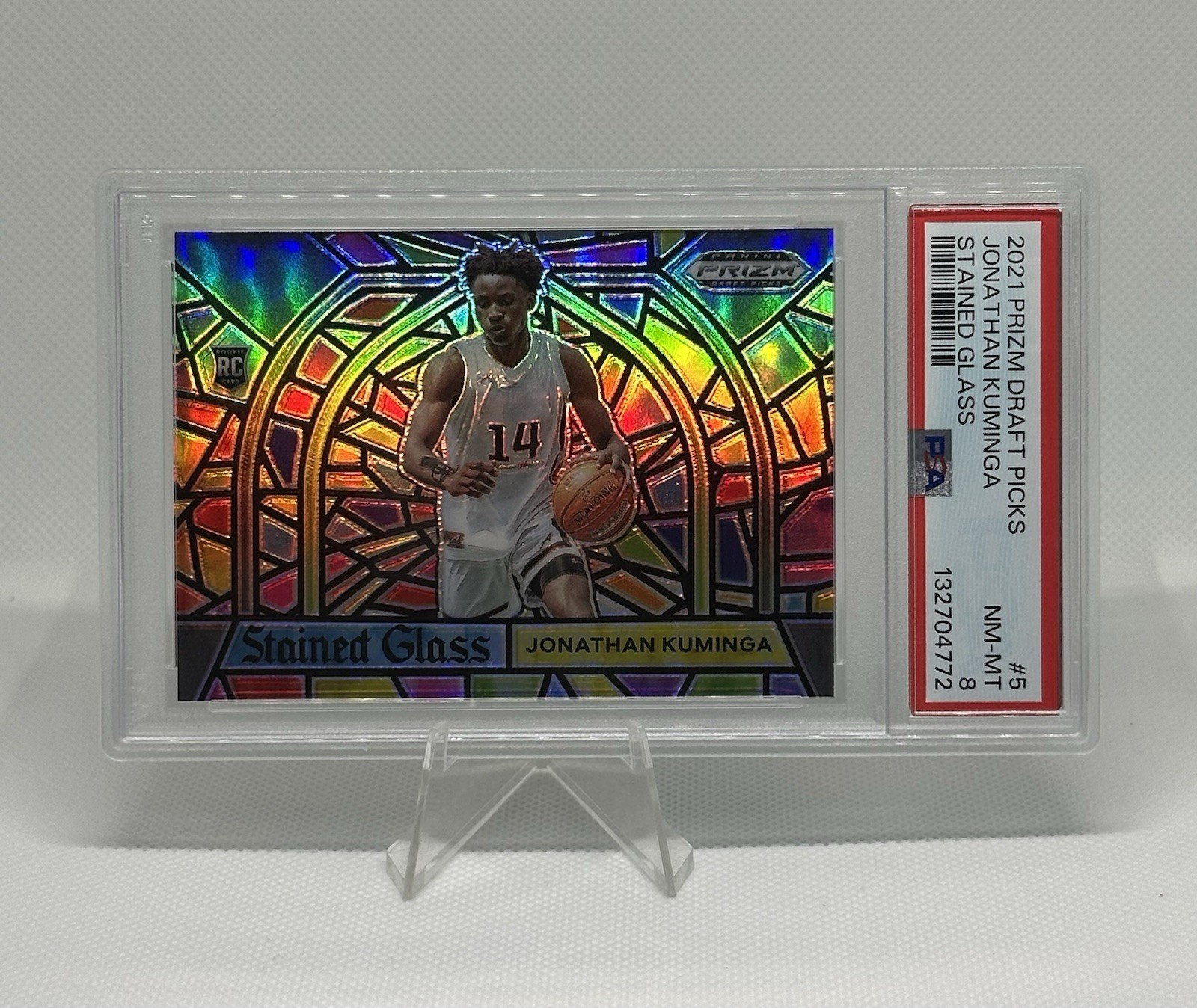 2021 Panini Prizm Draft Picks Jonathan Kuminga Rookie Stained Glass SP RC PSA 8