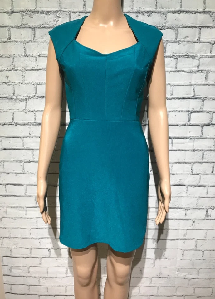 Vestido Corto Mystic, M, Azul Turquesa Sin Mangas, Tela Elástica, Cremallera Cuello en V Foto 2 de 4