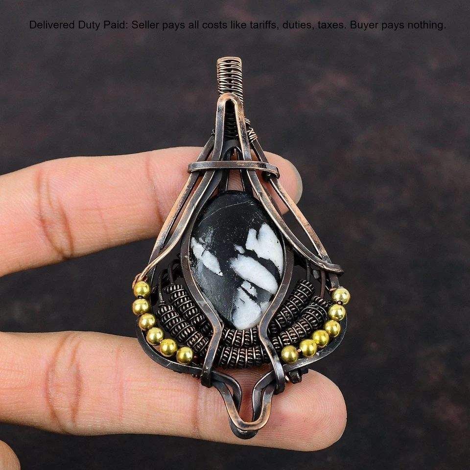 New Year Deal Copper White Buffalo Turquoise Gemstone Art Deco Birthday Pendant - Image 4 of 4