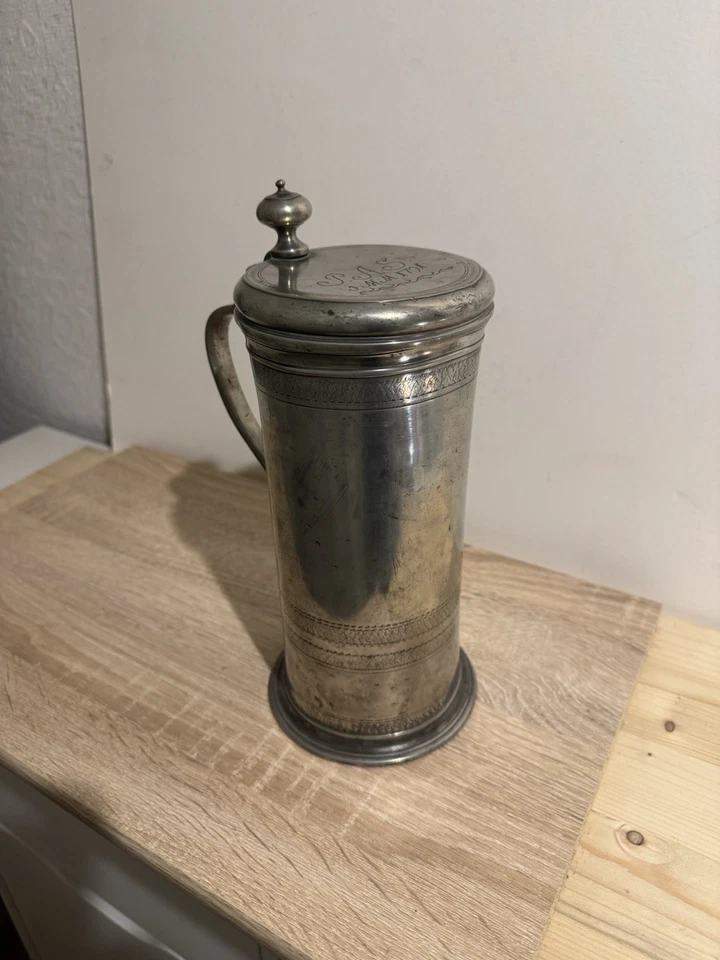 Grande Chope alsacienne en étain 18e  datée 1791 - Photo 3/4