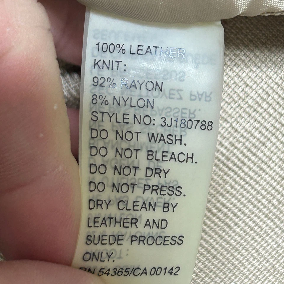 Chaqueta de Cuero Peter Nygard Mujer M Taupe Floral Roseta Cremallera Frontal Tejida Tachonada Foto 3 de 4