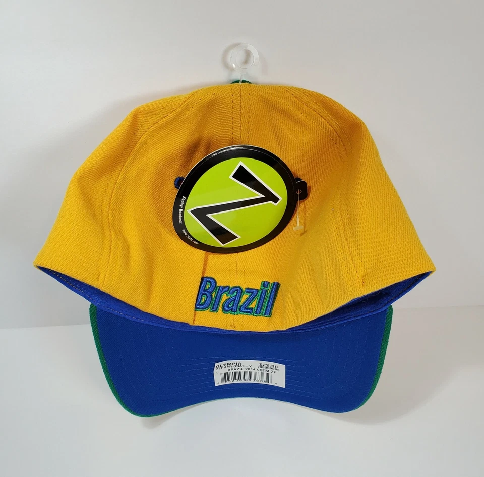 BRAZIL FUTBOL SOCCER ZEPHYR STRETCH FIT Z HAT CAP FIFA WORLD CUP NWT MED / LARGE - Image 3 of 4