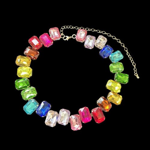 Clavicle Chain Square Crystal Necklace Colored Choker Women - Picture 5 of 9