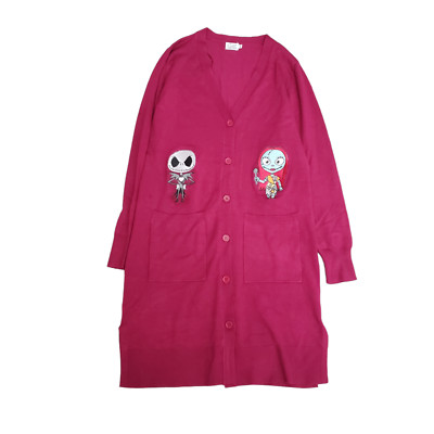 Nightmare Before Christmas Jack and Sally Long Cardigan Magenta NWT Halloween