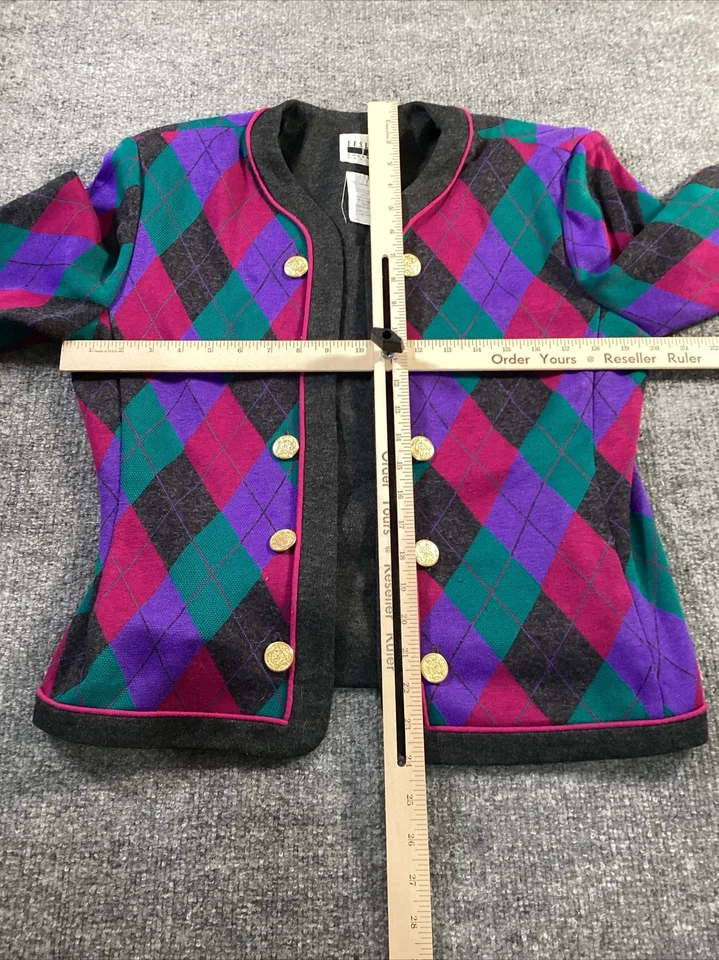 Blazer Leslie Fay Mujer 12 Argyle Doble Pecho Gris Verde Púrpura Rosa Carrera Foto 3 de 4