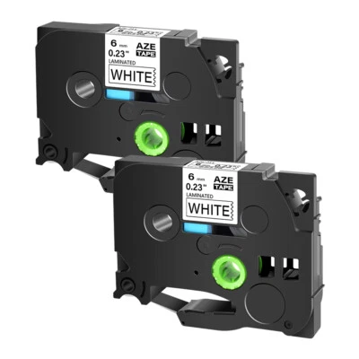 GREENCYCLE 2PK Compatible with Brother P-Touch TZ211 Tze211 Black on White Label Tape 6mm
