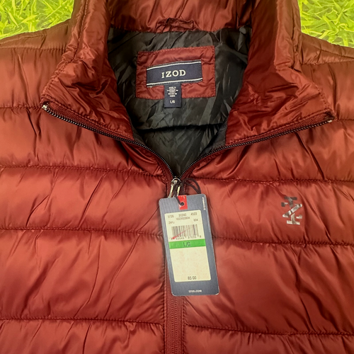 NWT Izod Advantage Performance Maroon Puffer Vest Mens Large Quilted Full Zip - Picture 5 of 9