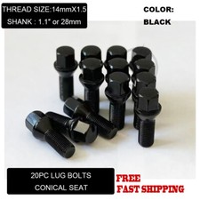 20pc 12x1.5 Conical Seat Lug Bolts 1.10 28mm Black Fit Bmw Original Rim